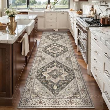 Imagem de Tangsoo Tapete de corredor 7,5 x 20,3 cm para corredor, tapetes de corredor laváveis, antiderrapante, vintage, macio, para corredor, tapete de 2,4 m, para cozinha, quarto, entrada, sala de estar