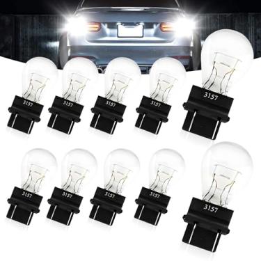 Imagem de Lâmpada de instrumento automotivo de 10 peças, luz de freio 3157 12V 21/5W, lâmpada de halogênio de iluminação de filamento duplo resistente a choque à prova d'água, luz de freio, luz de seta