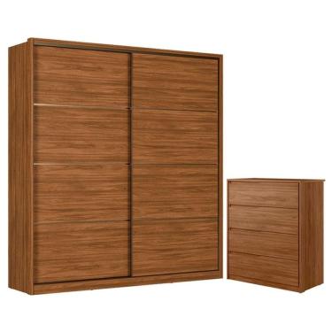 Imagem de Cômoda Átria 4 Gavetas e Guarda Roupa Casal Belga Nogueira Touch Flex Demóbile – Demartêz 