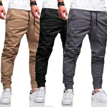 Imagem de Kit de 3 Calcas Jogger Camuflada Preta Cinza Bege Masculina-Masculino