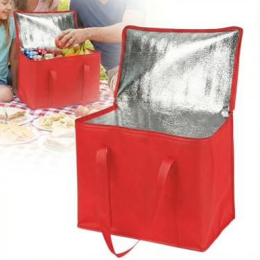 Imagem de Bolsa térmica para entrega de alimentos – Bolsa térmica reutilizável com zíper, bolsa térmica à prova de vazamento para DoorDash, compras, viagens e piqueniques (vermelho/médio)