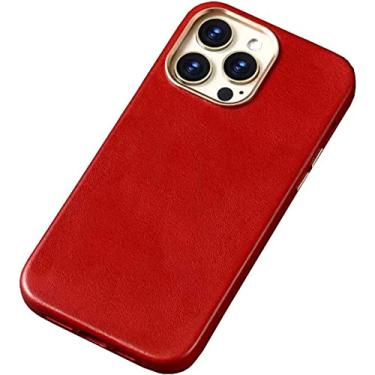 Imagem de EKESA Capa traseira de telefone de couro de vaca de cera de óleo, para Apple iPhone 14 Plus 2022 capa retrô resistente a arranhões [carregamento sem fio] (cor: vermelho)