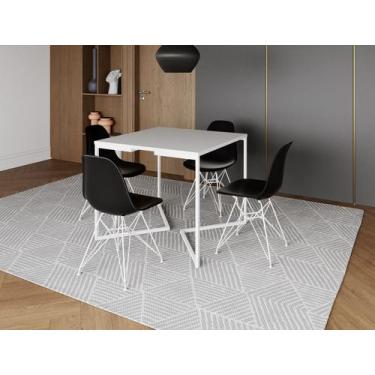 Imagem de Mesa Industrial Base Ferro Branco em  V  Tampo 90x90 Branco  4 Cadeira