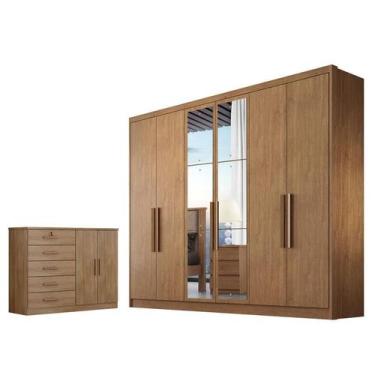 Imagem de Guarda Roupa Casal Linea com Espelho e Cômoda Seul Cumaru 23 - Novo Ho