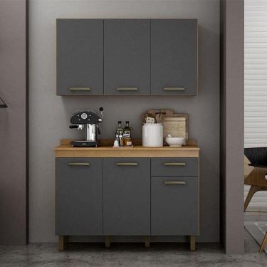 Imagem de Armário Aéreo e Balcão de Cozinha Ambiente São Luís Cinamomo Grafite - Valdemóveis