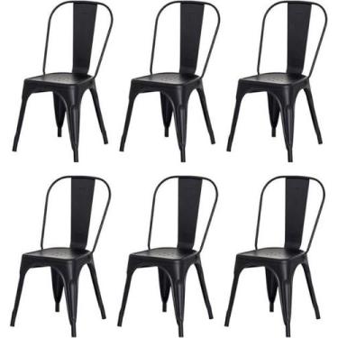 Imagem de Kit 6 Cadeiras Tolix Iron Design Preto Fosco Aço Industrial Sala Cozin