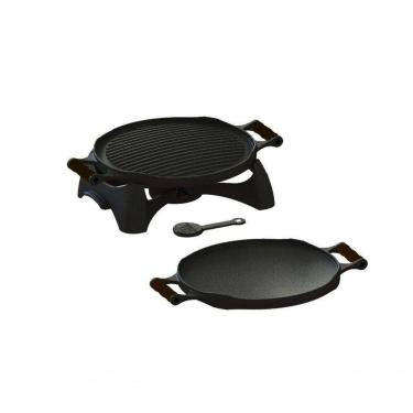 Imagem de Rechaud Redondo Dupla Face Ferro Alça Silicone Preta.