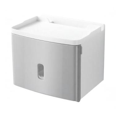 Imagem de Caixa de Papel Higiênico com Prateleira Dispenser Toalha Montado na Parede Adesivo Suporte em Rollo Banheiro ABS trava mola Janela Visível Instalação