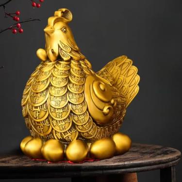 Imagem de FENNYYAR Ornamento de cobre do zodíaco chinês galinha riqueza atraída, 15 cm, decoração de mesa de sala de estar para escritório em casa
