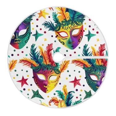 Imagem de ATTX Saia de árvore com padrão de máscaras de carnaval de 118 cm - decoração festiva para festas de ano novo e carnaval #62