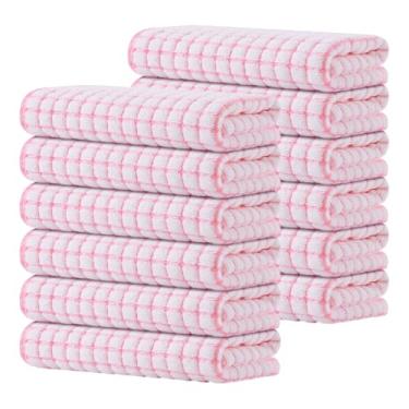 Imagem de Kitinjoy Pacote com 12 toalhas de cozinha felpudas de algodão, 40,6 x 63 cm, toalhas de prato super macias e absorventes, toalhas de mão de secagem rápida para secagem de cozinha, rosa