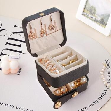 Imagem de Caixa de joias de viagem portátil para brinco, anel, colar, pulseira, pequeno organizador de joias (preto)