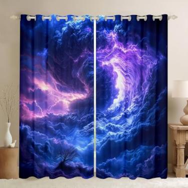 Imagem de Erosebridal Cortinas Tornados 132 cm L x 63 C, Cortinas de janela com raio azul roxo para crianças, meninos e adultos, decoração de quarto de desastre natural para caçador de tempestades