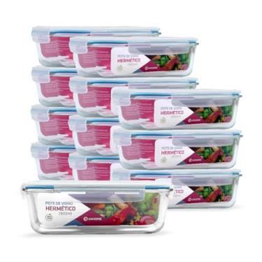 Imagem de Kit 12 Potes de Vidro Retangular com Tampa Hermética 2800ml (Azul)