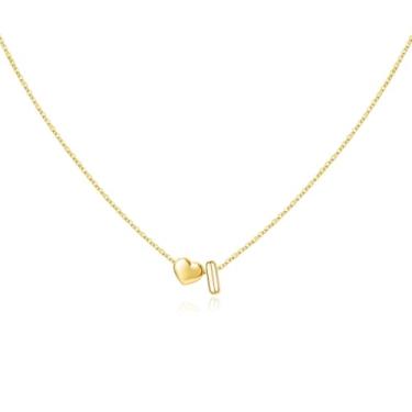 Imagem de Glimmerst Colar com inicial para mulheres, banhado a ouro 18 K, colar delicado com nome de ouro, pingente de coração minúsculo, colar com inicial, joia de ouro moderna, Small, Aço inoxidável, Sem