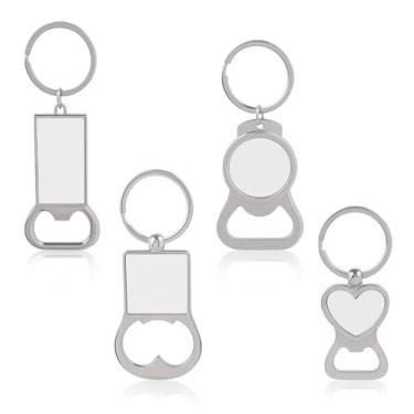 Imagem de Pacote com 4 chaveiros de abridor de garrafas de sublimação, chaveiros de metal DIY para presentes personalizados, prata