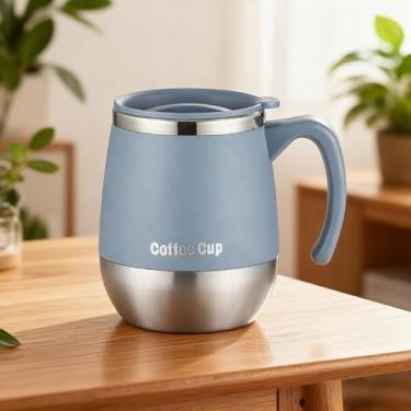 Imagem de Copo de café a vácuo de aço inoxidável - Caneca térmica de parede dupla de 480 ml com tampa para bebidas quentes e frias, para casa, ao ar livre, acampamento, viagens (azul)