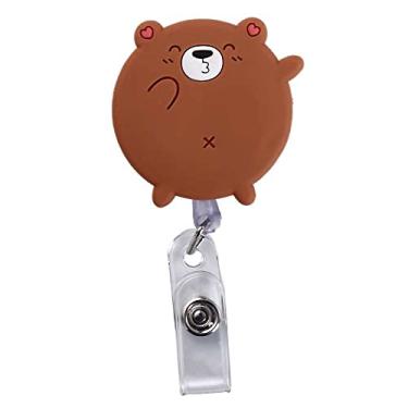 Imagem de Carretel retrátil de crachá fofo para estudantes, porta-cartões de nome, chaves, cordão de urso panda (urso marrom)