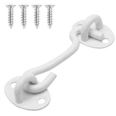 Imagem de Kyuionty Trava de porta deslizante de 7,6 cm, gancho de privacidade de aço inoxidável branco e ferragens para porta de celeiro, cerca de madeira, janela, cabine, com parafusos