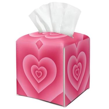 Imagem de Caixa de lenços de papel rosa amor coração quadrado bonito suporte de lenços de couro decoração de dia dos namorados para mesa cozinha carro banheiro quarto escritório presentes para mulheres