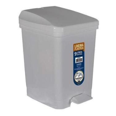 Imagem de Lixeira Plástica com Pedal 9 Litros Cinza Resistente - Metasul