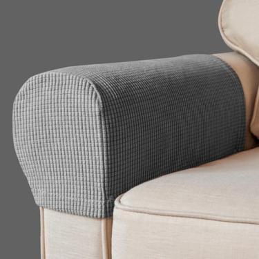 Imagem de BAHULA Capas de apoio de braço, tecido elástico, elastano, à prova d'água, capas antiderrapantes para poltronas, sofás, poltronas, poltronas, poltronas, poltronas reclináveis, conjunto de 2, cinza