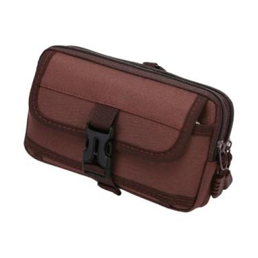 Imagem de Bolsa para telefone pochete de cintura de camada dupla com botão de pressão bolsa de cintura masculina bolsa de telefone (marrom horizontal)