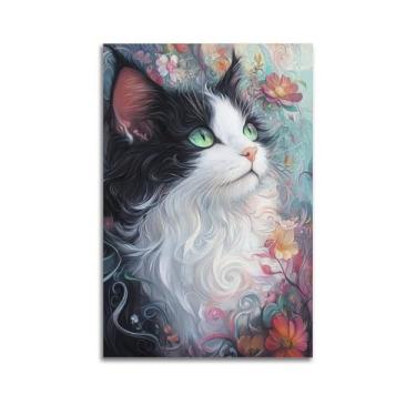 Imagem de HAYOY Pôster de gato Ragdoll, arte estética animal cheia de flores coloridas, decoração de parede fofa que aquece o coração, impressão em tela para dormitórios de faculdade, apartamentos, meninas