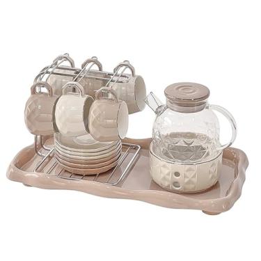 Imagem de Conjunto de chá elegante para servir para bebidas, conjunto de chá doméstico, chaleira, conjunto de xícara de chá, xícaras e xícaras, xícara de hospitalidade para sala de estar doméstica, conjunto de