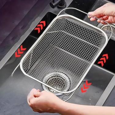 Imagem de escorredor de pia inox retrátil、lava frutas com alça retrátil、escorredor de macarrão para cozinha (1 UN)