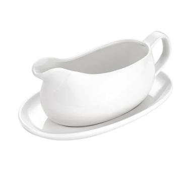 Imagem de Jarra de porcelana com bandeja para cozinha doméstica - Jarro de leite branco
