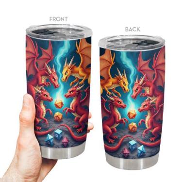 Imagem de Copo de viagem, caneca de café Oasisdream, 600 ml com estampa de dragã