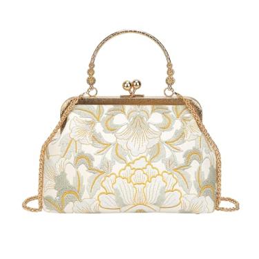 Imagem de Bolsas clutch noturnas para mulheres, vintage peônia floral, elegante bolsa de mão para formatura de casamento formal, Verde, Small (5.9 x 3.5 x 9.1 in)