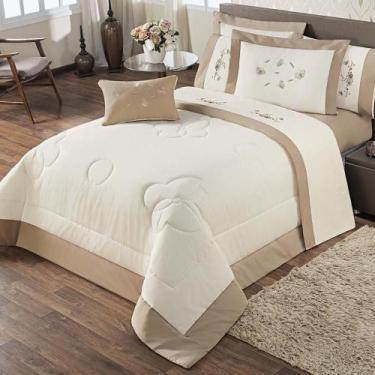 Imagem de Kit Edredom Flora Casal Queen 05 Peças 150 Fios - Bege - Aquarela Enxo