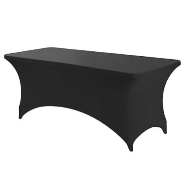 Imagem de ANNAFRIS Spandex toalha de mesa 6 pés, 183 x 76 x 76 cm capa elástica para cama de massagem, capa de mesa para casamentos, banquetes, festas lavável, sem rugas (preto)