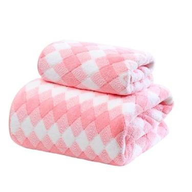 Imagem de Conjunto de Toalhas Banho Xadrez Diamante Três Cores Toalha Veludo Coral Espessado Algodão Macio Absorvente Leve Secagem Rápida Multiuso para Banheiro Academia Praia Piscina Spa Uso Diário Cartas