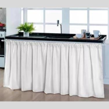 Imagem de Cortina Pia Cozinha Moderna Elegante 1,40 x 80 Decoração Balcão Tanque Tecido Oxford(Cortina Pia BRANCO,2 UNIDADES)