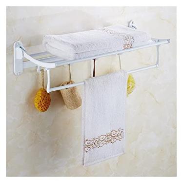 Imagem de 3FLQOOPP Toalheiro de Alumínio Suporte de Toalha de Banheiro, Toalheiro Dobrável, Suporte de Parede Toalheiro de Banho com Ganchos Suporte de Armazenamento de Toalhas Banheiro, Branco 60 cm