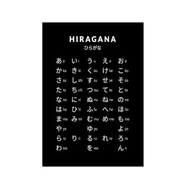 Imagem de Pôster do gráfico do alfabeto japonês Hiragana Katakana preto e branco pintura em tela educação aprender impressões escritório decoração sala de aula (SKU14,20.3x30.5 cm = (20x30cm), moldura preta