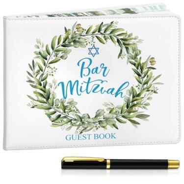Imagem de Eaasty Livro de Visitas Bar Mitzvah Livro de Visitas Judaico 13º Aniversário Personalizado para Meninos Rosa Floral Assinar Álbum de Fotos para Judaísmo Bar Mitzvah Festa de 13º Aniversário Assinatura