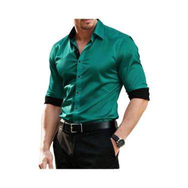 Imagem de Camisa Masculina Preta De Manga Longa Casual Elegante Para Negócios, C