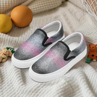 Imagem de Tênis infantil para meninas, meninos, crianças, moderno, cano baixo, sem cadarço, lona, casual, confortável, sem cadarço, cor purpurina, caminhada, corrida, salto plano, gradiente escuro, Escuro., 13