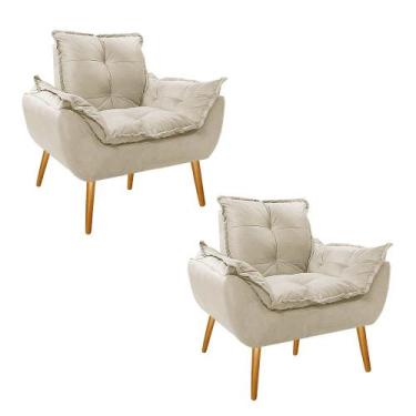 Imagem de Kit 02 Poltronas Opala Palito Sintético - Amarena Móveis, Bege