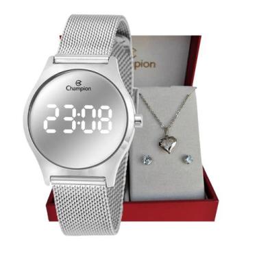 Imagem de Relógio Champion Feminino Prateado Digital Espelhado Pequeno + Semi Jo
