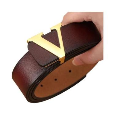 Imagem de Cinto Masculino Oversized De Couro Legítimo Com Fivela Lisa Retrô E De