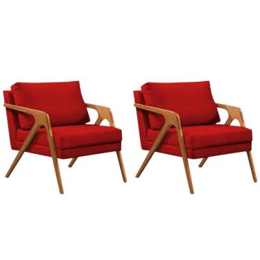 Imagem de Conjunto 2 Poltronas Sala De Estar Monique Madeira Cerejeira vermelho Veludo
