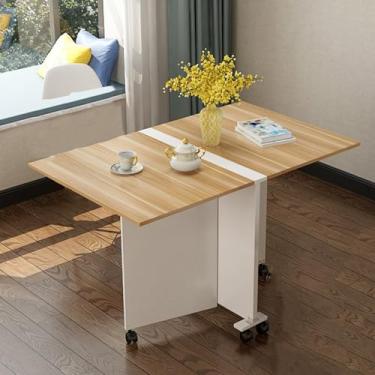 Imagem de Mesa de jantar ultrafina com folhas caídas, mesa de cozinha dobrável de madeira com 6 rodas, mesa de jantar dobrável e dobrável, dobrável em 3 formas (cor: C, tamanho: