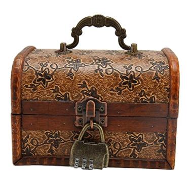 Imagem de Pilipane Caixa de armazenamento de madeira vintage retrô elegante organizador de joias com trava para decoração de escritório em casa, caixa de joias de madeira artesanato antigo (6300G-01GK10)