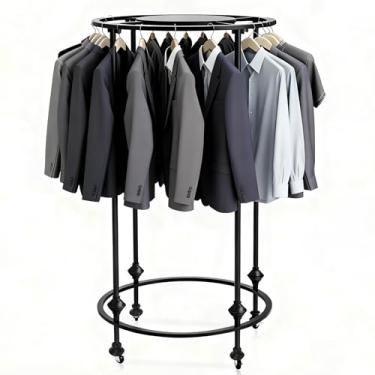 Imagem de Prateleiras redondas de roupas para pendurar roupas, rack de guarda-roupa portátil com topo, prateleiras giratórias de 360° para quarto, loja de roupas, salão de dança (preto, 69,8 cm x 129,5 cm)
