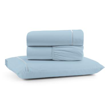Imagem de Jogo Cama Lençol Bali Solteiro Percal 180 Fios 100% Algodão Ponto Palito 3 Peças - Azul Claro